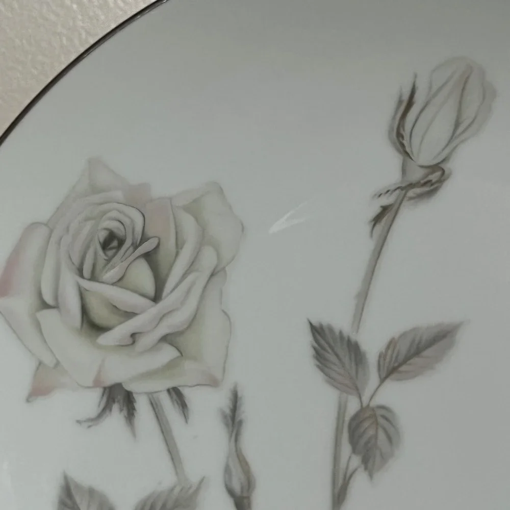 Noritake China Melrose 6002 Salad Plates Platinum Rim Japan‎ 8.25